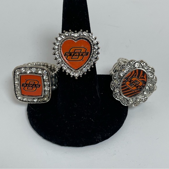 Oklahoma State University Silver, Black and Orange Stretch Rings - Picture 1 of 7